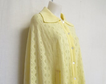 Mid Century Fringe Poncho Cape Sweater Poncho Pastel Yellow