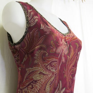 Summer Sleeveless Dress Chiffon Sheath Dress Boho Karen Kane Burgundy Marsala Paisley Medium