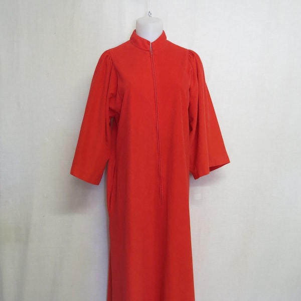 Velour Velvet Robe Evelyn Pearson Robe House Dress 1970's Red Zipper Front