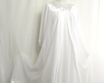 Weißes Nachthemd Set Nachthemd Peignoir 1970er Jahre Nachthemd Weiß Brautnachthemd M/L