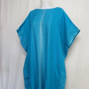 Hand Loomed Mexican Kaftan Dress: Turquoise Metallic Wool