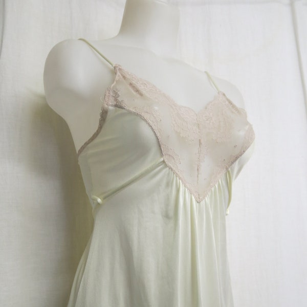 Vintage Nightgown Long  Nightgown Pink Nylon 1970s Val Mode Petite IVORY