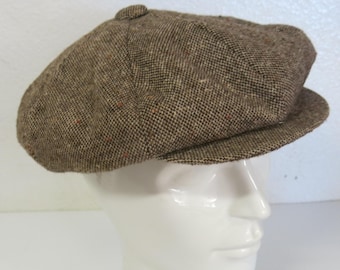 Gorra de repartidor de periódicos, tweed, de lana de mediados de siglo, con visera a presión