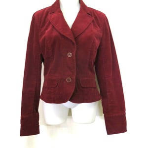 Corduroy Jacket Coat Cropped Blazer Coat Minimalist Fitted Burgundy Large