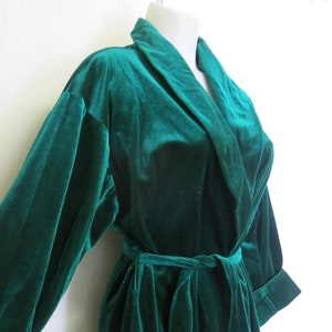 Velvet Robe Evelyn Pearson Robe House Dress 1970&#39;s Emerald Green Medium