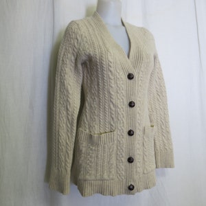 Sweter kardigan wełniany, gruby sweter, wełniany kardigan aran, mały, Duluth Trading