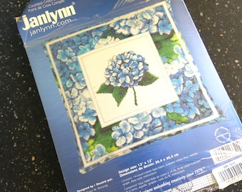 Kit de punto de cruz vintage Janlynn Hydrangea Blue Floral Needlework Roger Reinardy
