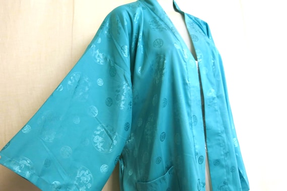 Kimono Robe Silk Satin Brocade Japanese Kimono Robe Turquoise