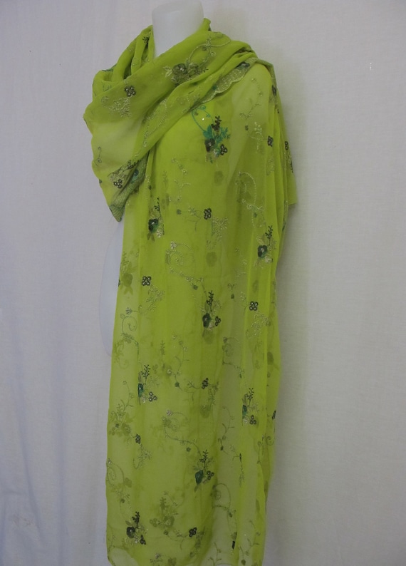 Sari Shawl Embroidered Shawl Chartreuse Shawl Sari