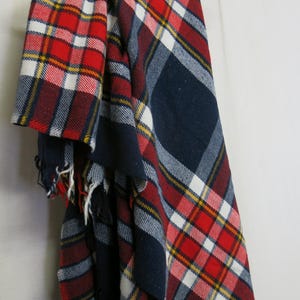 Blue Plaid Blanket Lap Fringe Blanket Car Lap Plaid Wool Blanket Wool Throw Shawl