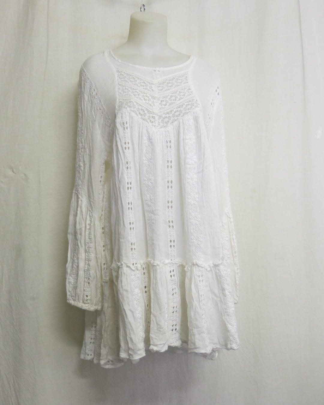 White Lace Dress: Boho Cotton Peasant Dress with Ruffles