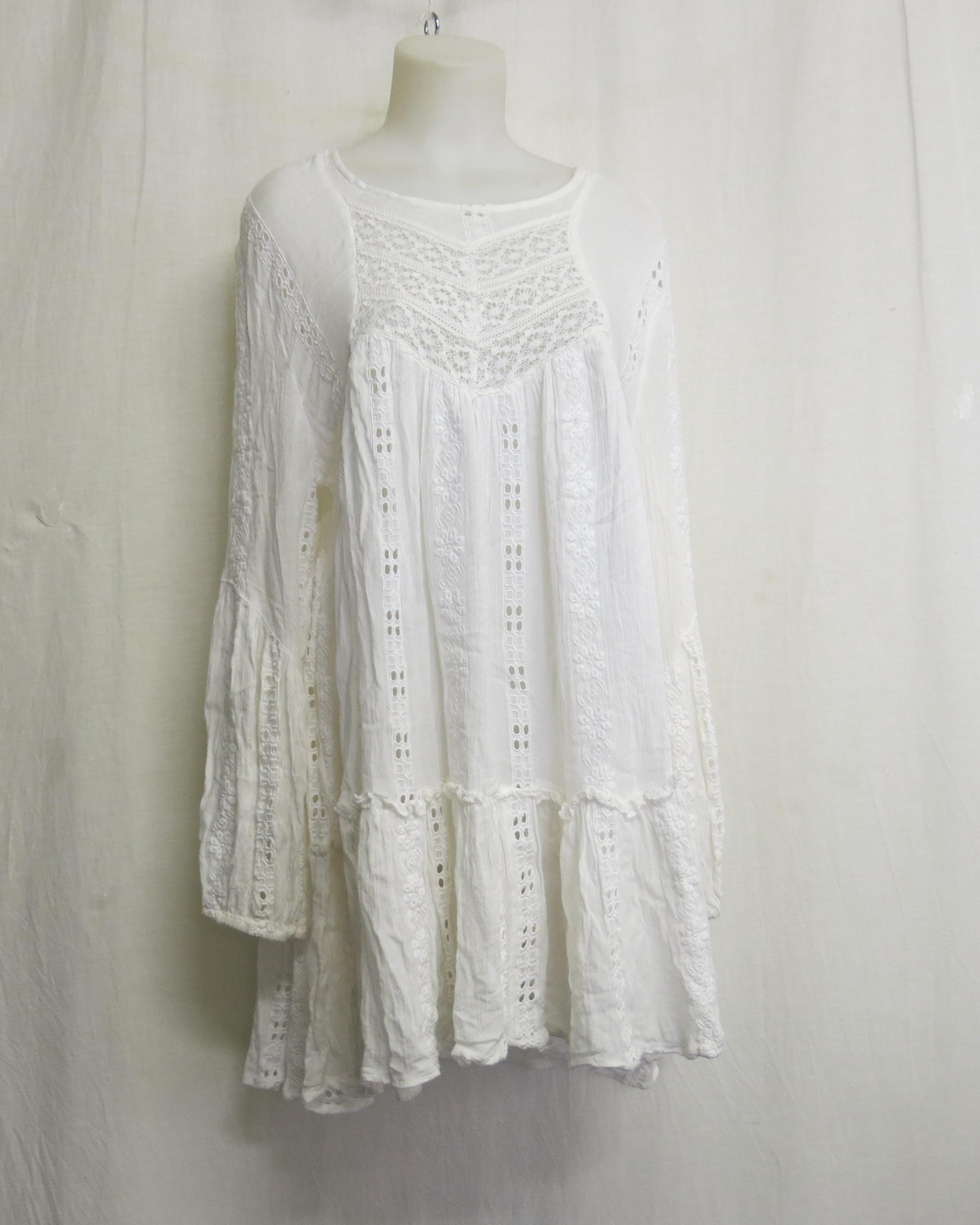 White Lace Dress: Boho Cotton Peasant Dress With Ruffles - Etsy
