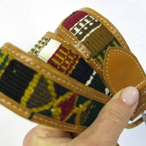 Guatemalan Belt 1970&#39;s Hippie Belt Boho Belt Brown Leather Belt Woven Belt