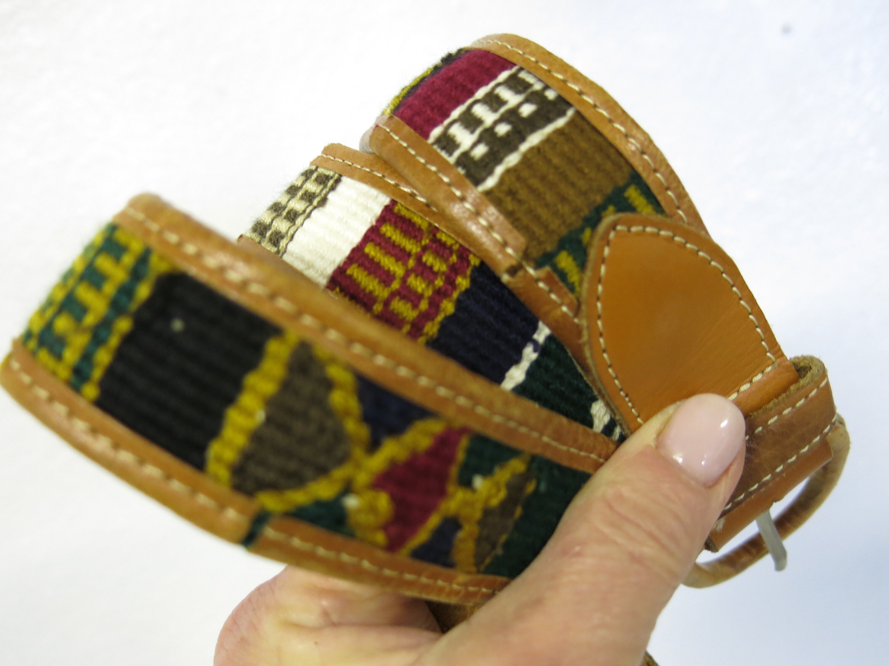 Vintage Boho Tan Leather Woven Multi Color Belt Crafted in Guatemala Medium Guatemalan Belt - Etsy main image 3