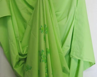 Vintage 1970s Twin Flat Sheet: Lime Green Daisy Floral SEARS
