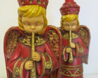 Plaster Angel Candle Holders Christmas Mid Century Christmas Angels Set of 2