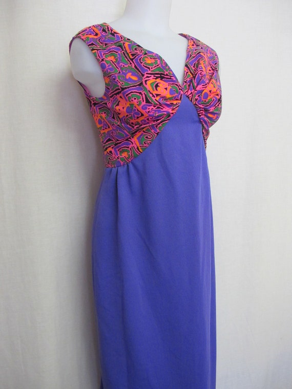 Mid Century Mod Empire Waist Dress Neon Flower Pow