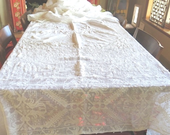Antique White Lace Tablecloth: Banquet Size, 26 ft Heirloom