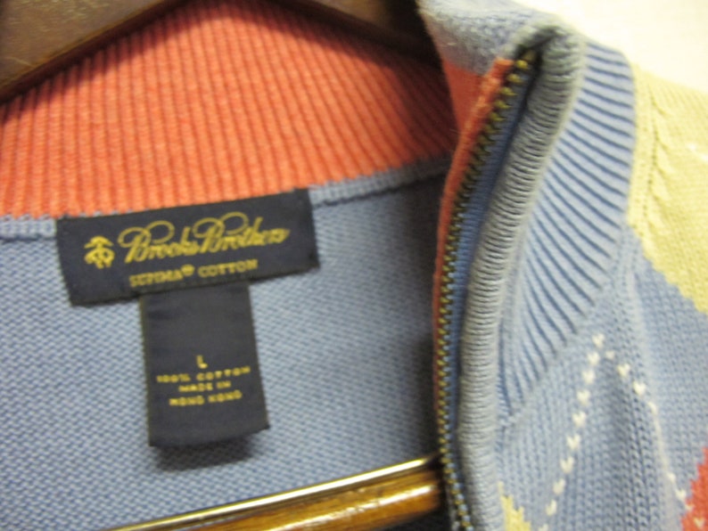 Argyle Pullover Sweater Brooks Brothers Retro Sweater Zipper Pima Cotton image 5