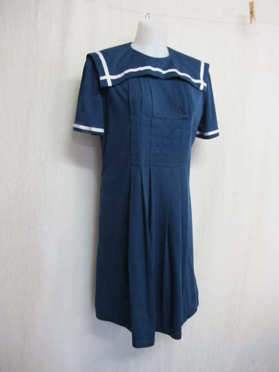 Sailor Dress Mod Knit Dress Summer Dress Navy Blue