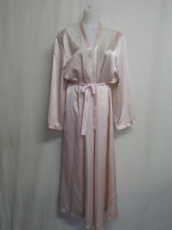 Olga Satin Robe Peignoir Long Sleeve RARE Pink Blu