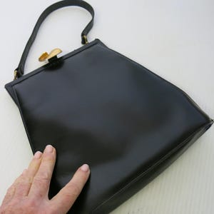Bolso de mano vintage Dofan de piel negra de los años 50, bolso minimalista de diseñador francés.