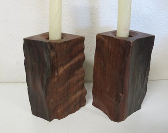 Rustic Candle Holders: Mid Century Modern California Folk Art Redwood
