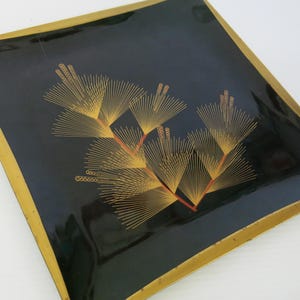 Vintage Toyo Japan Black Lacquer Tray: Abstract Branch Design