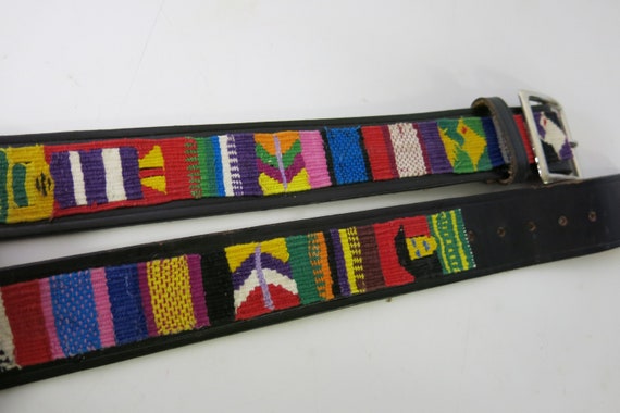 Guatemalan Belt Hippie Belt Boho Belt Black Leath… - image 1