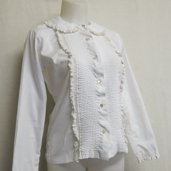 School Girl Bobbie Brooks Blouse Prim and Proper 1960's White Cotton Blouse S/M