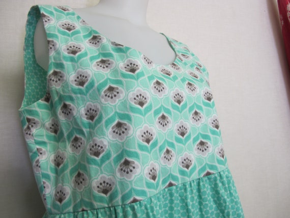 Summer Cotton Sleeveless Dress Farm Girl Dress Handmade Empire Waist Aqua View 5