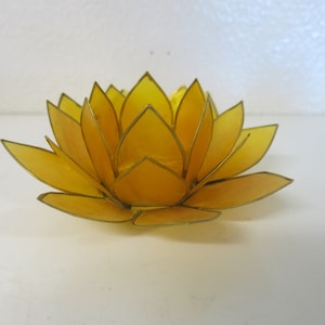 Mid Century Capiz Shell Candle Holder with Brass Trim