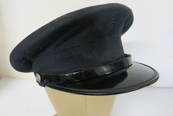 Fireman's Cap Vintage Black Military Policeman's Cap … - Gem