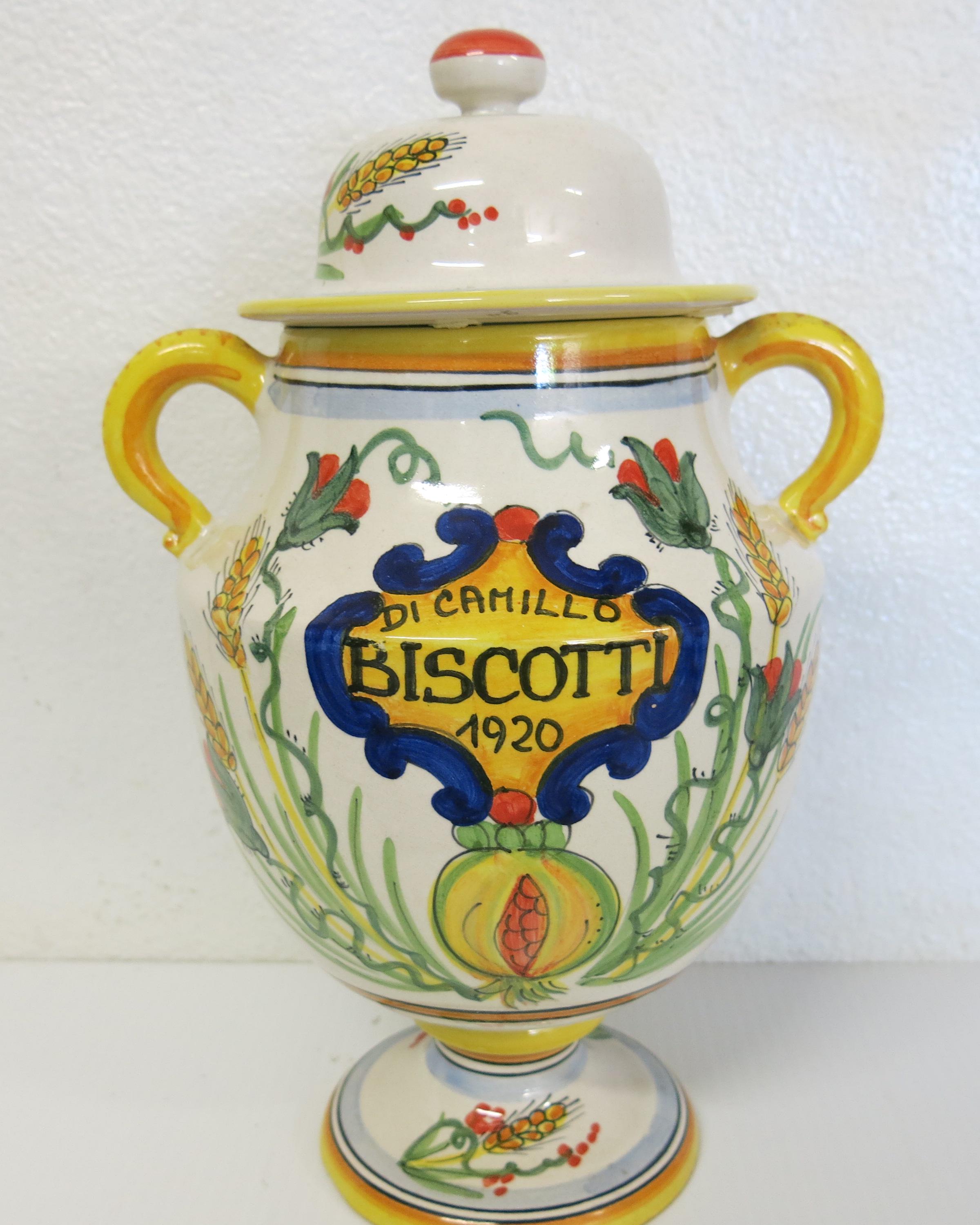 Vintage Italian Biscotti Jar: Majolica Pottery Cookie Jar, Floral