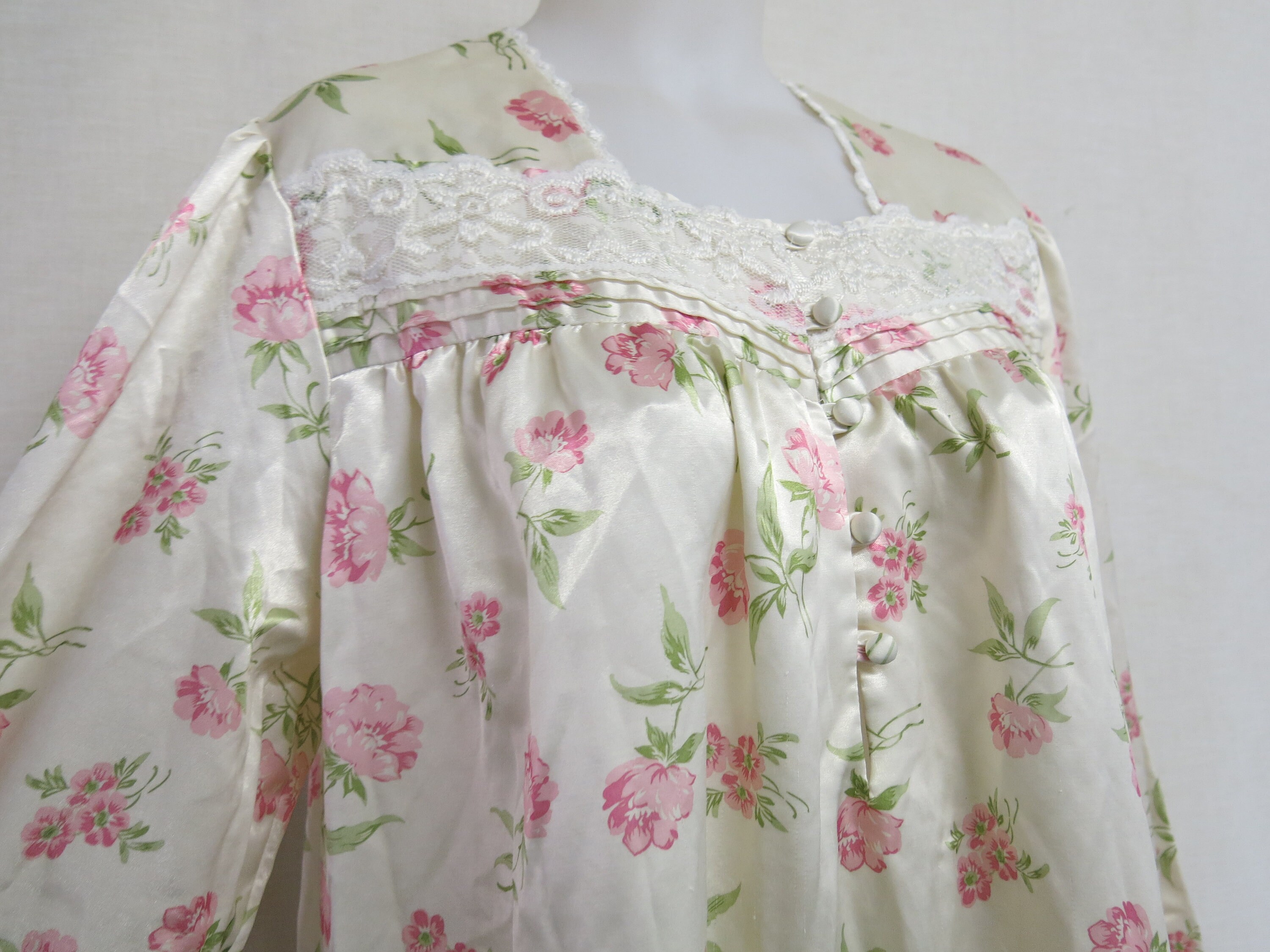 Long Sleeve Satin Pink Rose Floral 