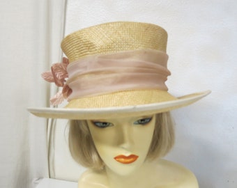 Sombrero de paja de verano: sombrero de vestir con estampado floral malva