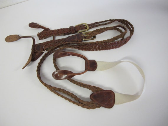 Leather Suspenders Mid Century Suspenders Braided