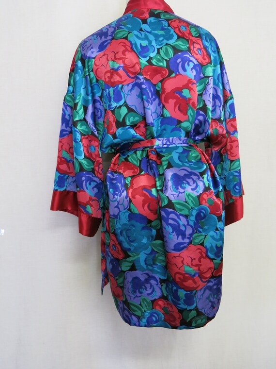 Satin Robe Floral Short  Satin Robe Loungewear Vi… - image 8