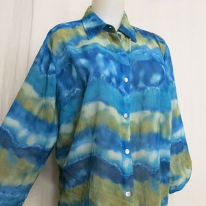 Summer Chiffon Blouse Tie Dye LEMON GRASS Resort Large Tunic Blouse