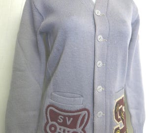 1950s Varsity Sweater Letterman Sweater Gray and Burgundy Cheerleader