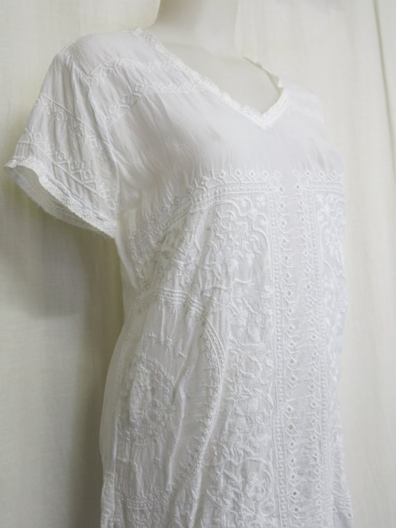 Johnny Was Peasant Blouse Rayon Eyelet Blouse Whi… - image 3