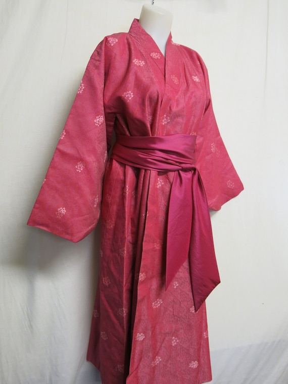 Coral Silk Kimono: Japanese Couture Floral Robe with … - Gem