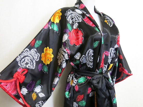 Kimono Robe Floral Satin Robe Full length Loungew… - image 1