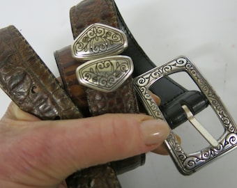 Vintage Reversible Western Belt: Silver Buckle Concho Cowgirl Belt