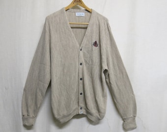 トップス IZOD cardigan!! Vtg 90s Izod Mens Large Distressed Spell Out Knit Cardigan