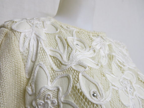 Fancy Lace White Sweater Lace Applique Pearl Swea… - image 4