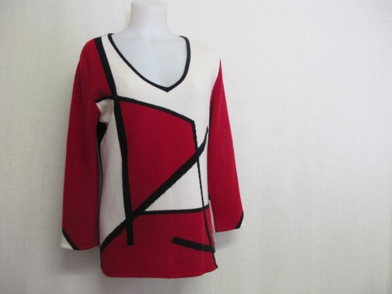 Cashmere Sweater Tunic Mod V Neck Intarsia Mongol… - image 2