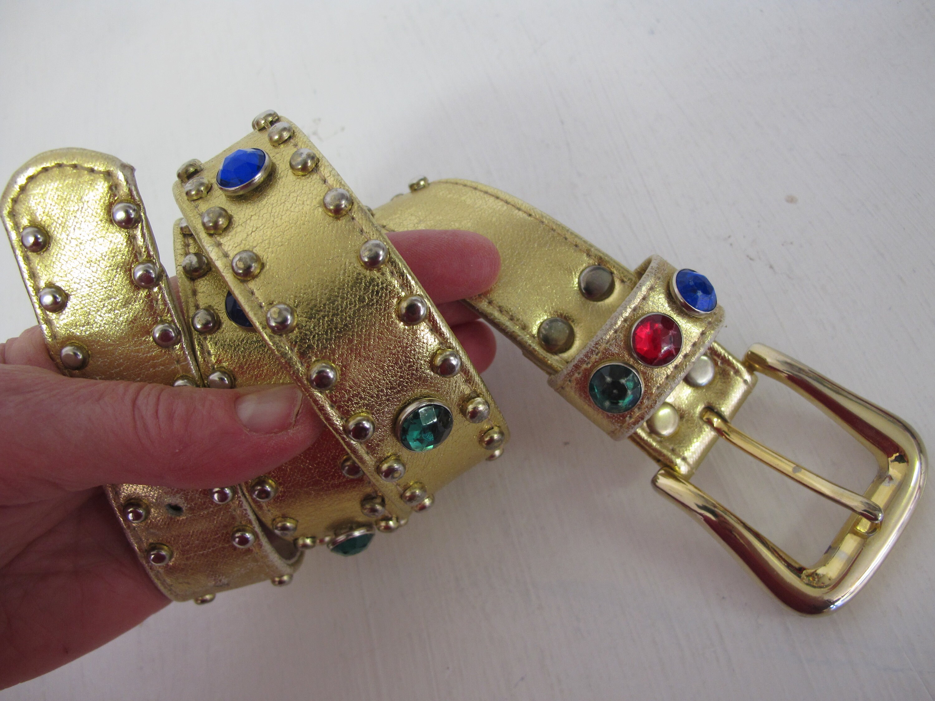 Vintage Gold Rhinestone Cowgirl Belt: Studded 1980s Party 