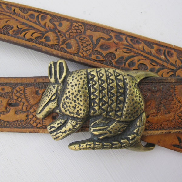 Armadillo di cowboy cintura Rockabilly cintura ottone fibbia fibbia cintura Texas 32-36"