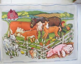 Child's Room Wall Hanging Farm Animal Quilted Wall Hanging Barnyard Scene